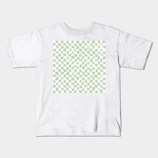 Warped Checkerboard, White and Green Kids T-Shirt